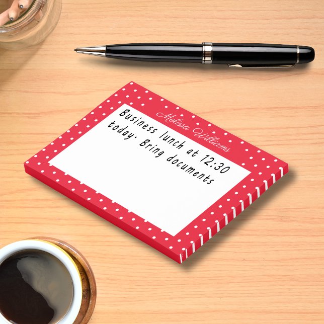 Notas Post-it® Patrón Personalizado de Lunares Rojos y Blancos co (Personalized Name Red White Polka Dot Pattern Post-it Notes)