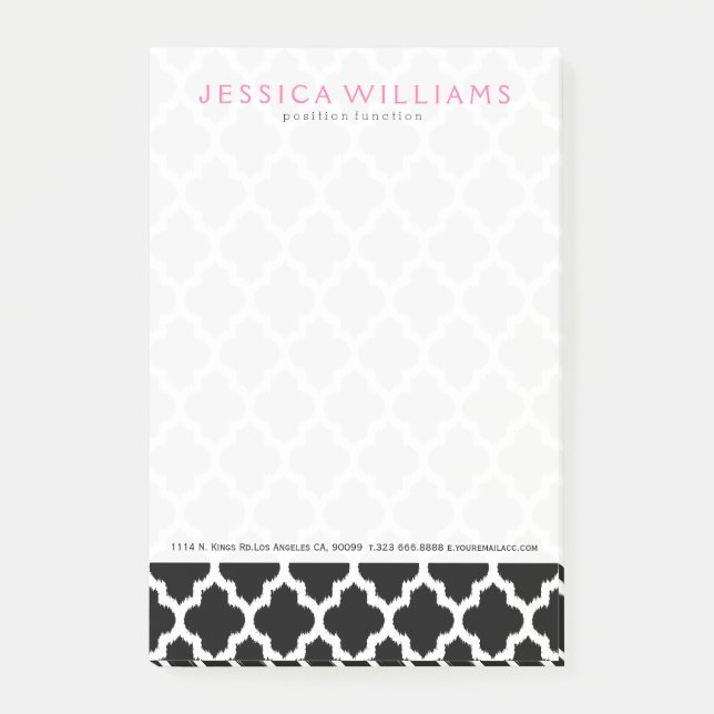 Notas Post-it® Patrón Quatrefoil de Ikat blanco y negro (Anverso)