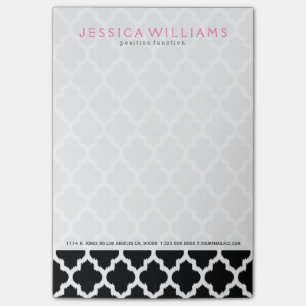 Notas Post-it® Patrón Quatrefoil de Ikat blanco y negro