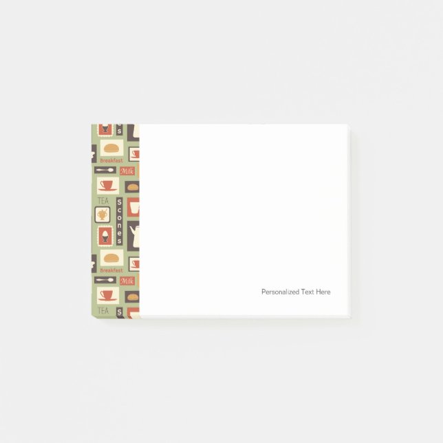 Notas Post-it® Patrón retro con platos de cocina para el desayuno (Anverso)