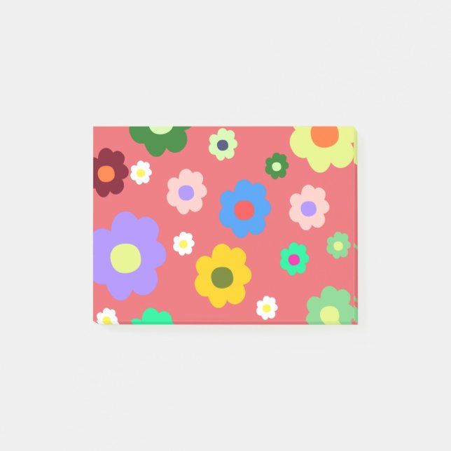 Notas Post-it® Patrón retro Y2K de las flores de primavera (Anverso)