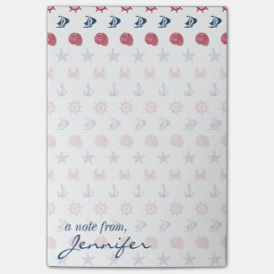 Notas Post-it® Patrón rojo blanco y azul del mar Agregar su nom