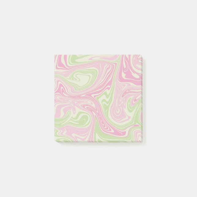 Notas Post-it® Patrón rosa Verde De Swirl Líquido (Anverso)