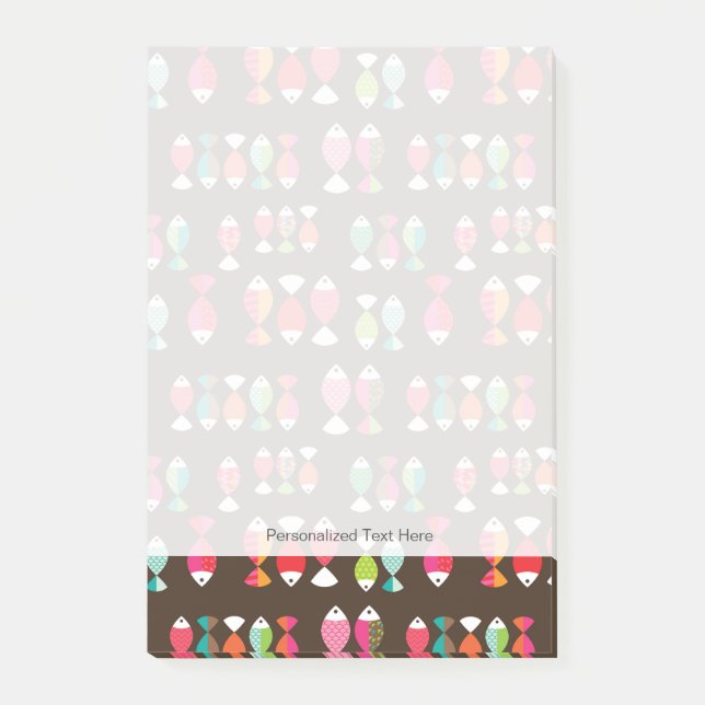 Notas Post-it® Patrón submarino de peces retro abstracto 2 (Anverso)