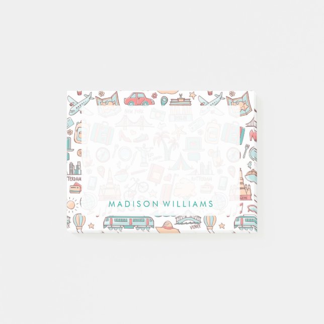 Notas Post-it® Patrón turístico Pastel (Anverso)