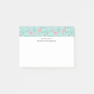 Notas Post-it® Patrón verde Pastel Rosa Flamingos