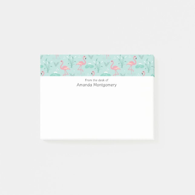 Notas Post-it® Patrón verde Pastel Rosa Flamingos (Anverso)