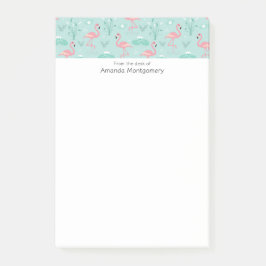 Notas Post-it® Patrón verde Pastel Rosa Flamingos