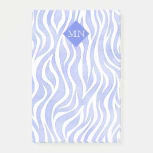 Notas Post-it® Patrón Zebra de color azul   Monograma