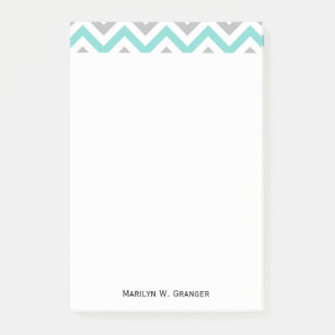 Notas Post-it® Patrón ZigZag De Chevron Grande, Turquesa, Gris