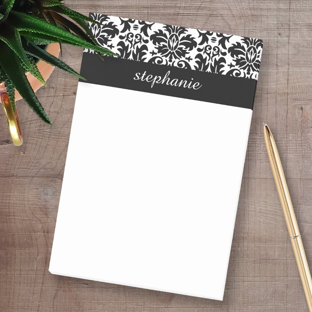 Notas Post-it® Patrones elegantes de damasco con negro y blanco (Personalized Post-it Notes - add your name and other social media contact information)