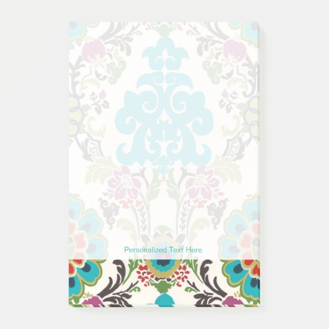 Notas Post-it® Patrones florales Damask Plum Turquoise (Anverso)