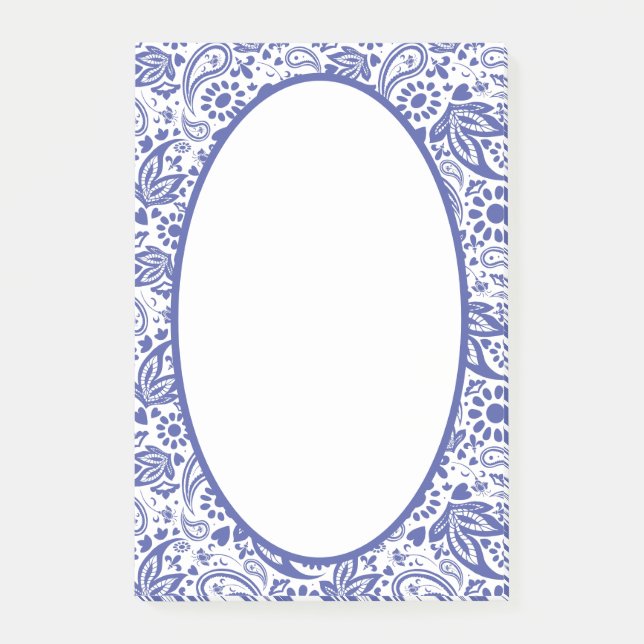 Notas Post-it® Patterned Blue White Paisley de Hampton (Anverso)