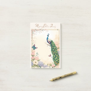 Notas Post-it® Pavo real azul en el jardín de flores Pastel II