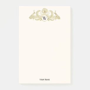 Notas Post-it® Pavos Reales Vintage Monograma Marfil Falso Oro BG