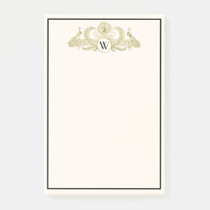 Notas Post-it® Pavos Reales Vintage Monograma Marfil Falso Oro BG