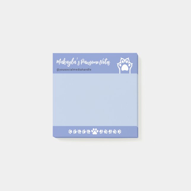 Notas Post-it® Pawsome Cute White Cat Paws Blue Post-it Notes (Anverso)
