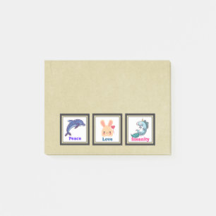 Notas Post-it® Paz amor demencia con delfín conejo unicornio