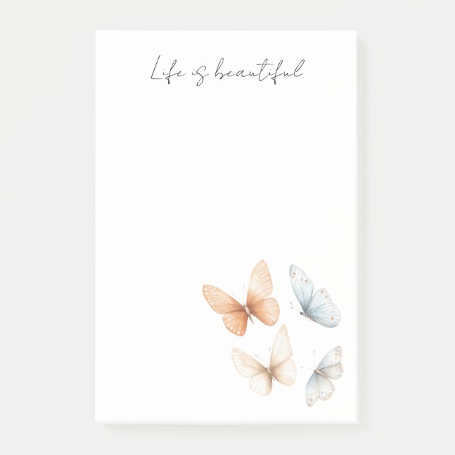 Notas Post-it® Peach Chic Blue Butterflies  (Anverso)