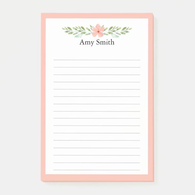 Notas Post-it® Peach Florals Personalized Lined (Anverso)