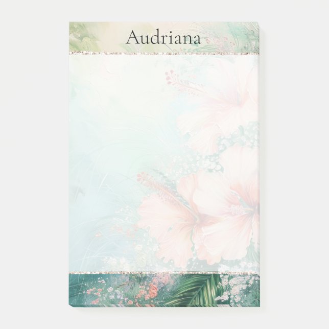 Notas Post-it® Peach White Hibiscus Floral (Anverso)