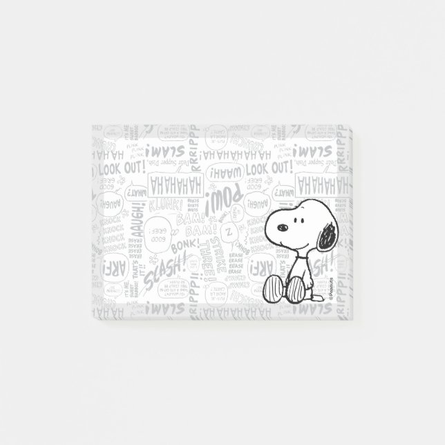Notas Post-it® PEANUTS | Snoopy on Black White Comics (Anverso)