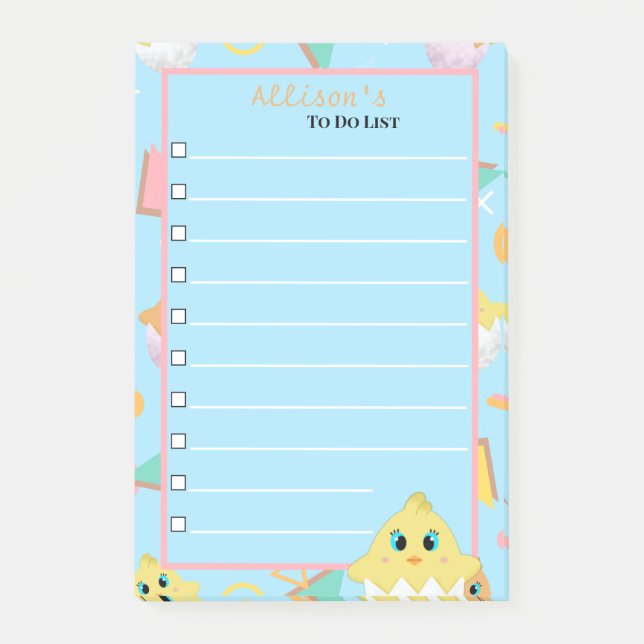 Notas Post-it® Peekaboo Blue Baby Chick Notes (Anverso)