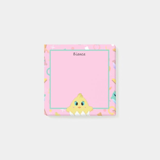 Notas Post-it® Peekaboo Chick bebé rosa (Anverso)