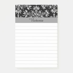 Notas Post-it® Pegatina con lino de floral de Damasco blanco edit