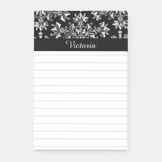 Notas Post-it® Pegatina con lino de floral de Damasco blanco edit (Anverso)