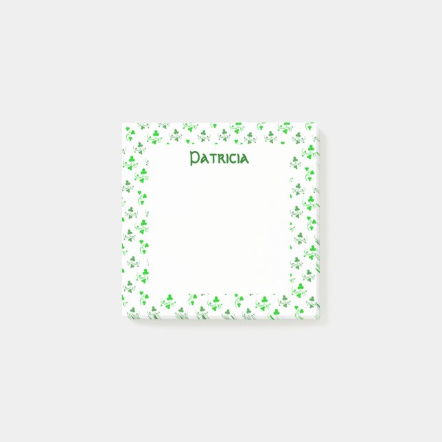 Notas Post-it® Pegatinas del patrón de Shamrock verde personaliza (Anverso)