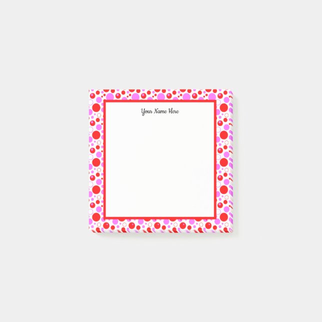 Notas Post-it® Pegatinas editables de lunares y círculos rosados  (Anverso)