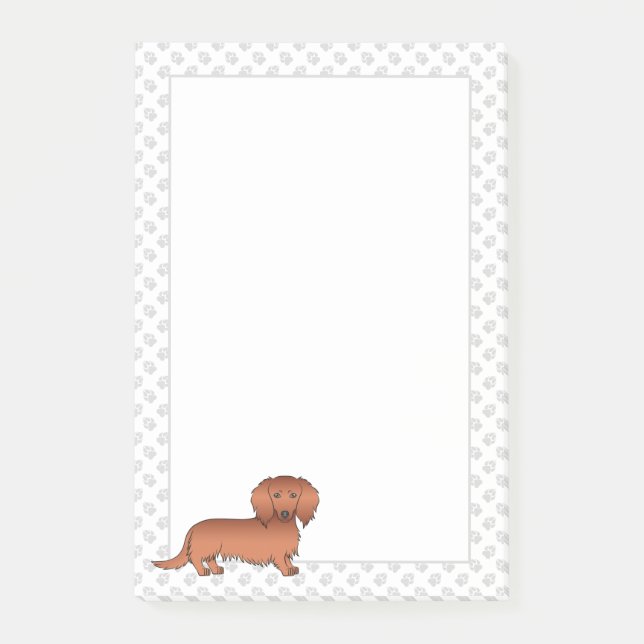 Notas Post-it® Pelo Rojo Largo Dachshund Cute Cartog Perro & Paws (Anverso)