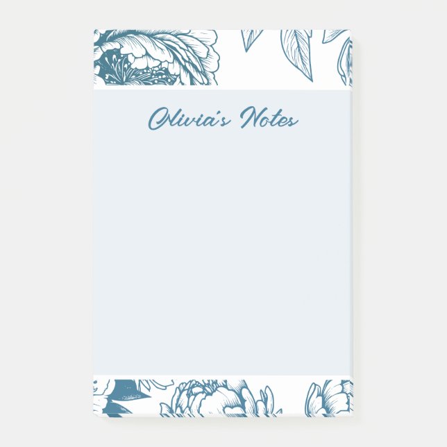 Notas Post-it® Peonía Floral Azul (Anverso)