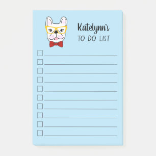 Notas Post-it® Pequeña Frenchie Azul Personalizado