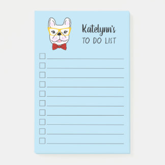 Notas Post-it® Pequeña Frenchie| Azul| Personalizado