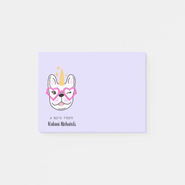 Notas Post-it® Pequeña Frenchie Cute Personalizada | Morado (Anverso)