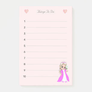 Notas Post-it® Pequeña princesa en rosa claro Cosas por hacer en