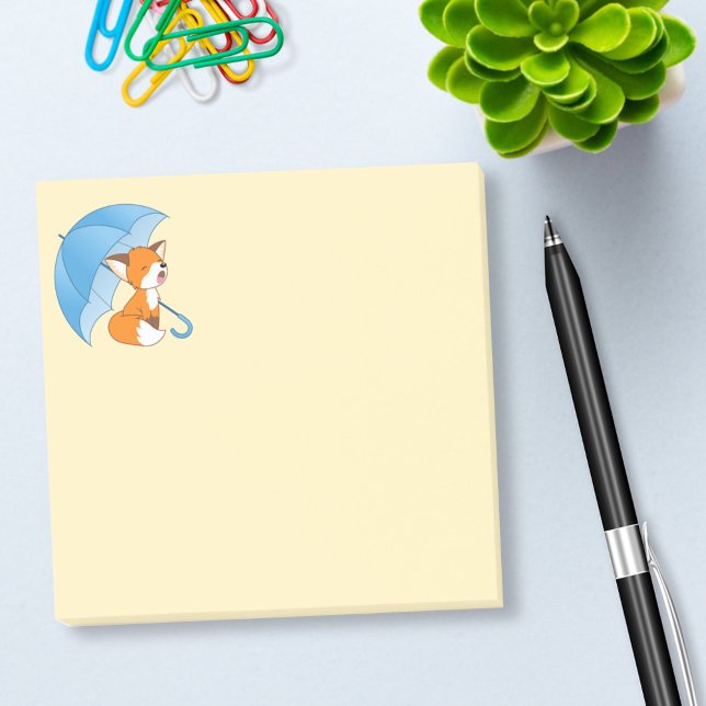 Notas Post-it® Pequeño zorro somnoliento bajo el paraguas amarill (Subido por el creador)