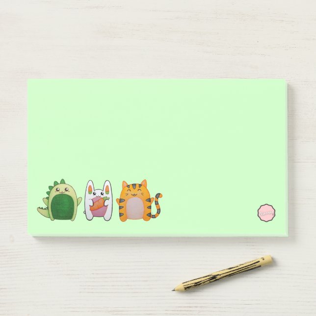 Notas Post-it® Pequeños animales, dinosaurios Kawaii, conejo, tig (En escritorio)