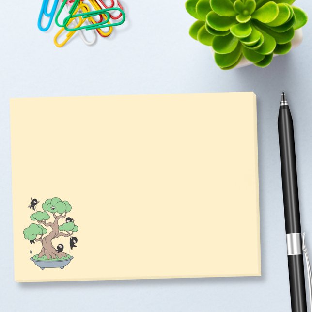 Notas Post-it® Pequeños Ninjas en árbol bonsai en amarillo (Subido por el creador)