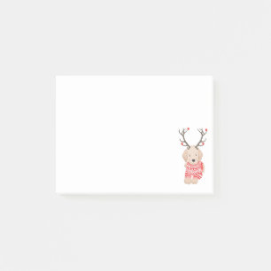 Notas Post-it® Perrito Retriever Dorado Reno de Navidad Divertido