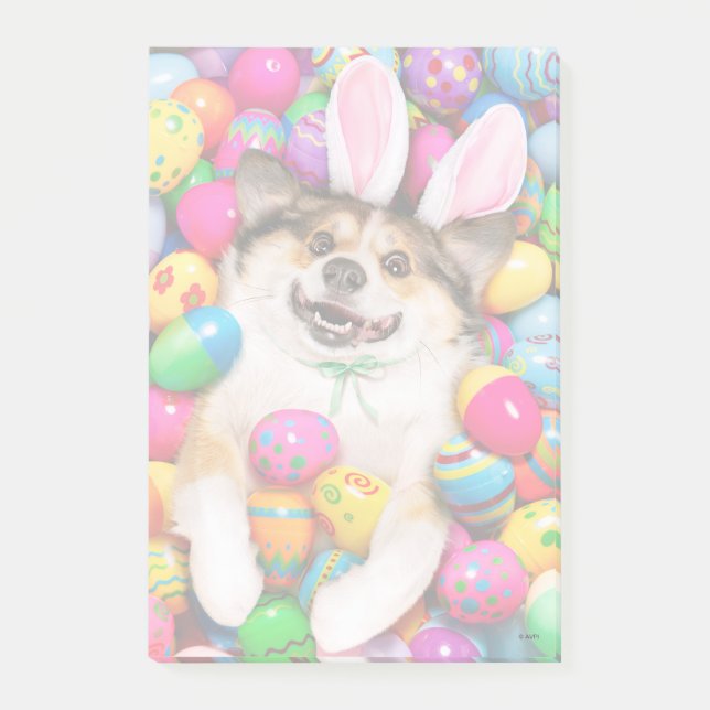 Notas Post-it® Perro acostado sobre huevos de Pascua (Anverso)