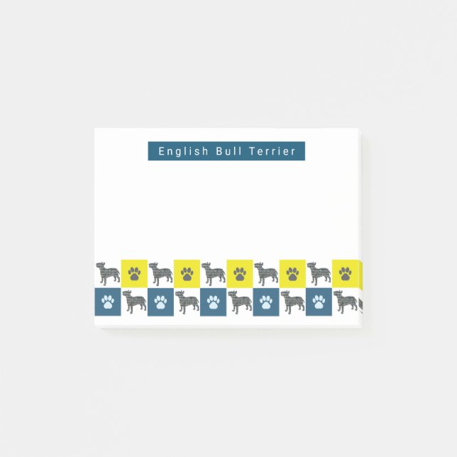 Notas Post-it® Perro Bull Terrier & Garra Amarillo & Cuadrícula A (Anverso)