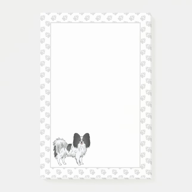 Notas Post-it® Perro De Caricatura Del Papilón Blanco Y Negro Con (Anverso)
