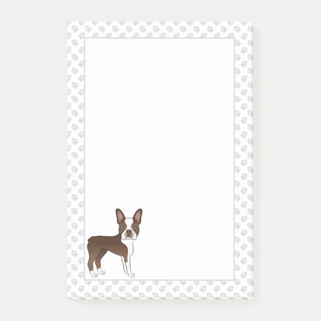 Notas Post-it® Perro De Dibujos Animados Boston Terrier Marrón Y  (Anverso)