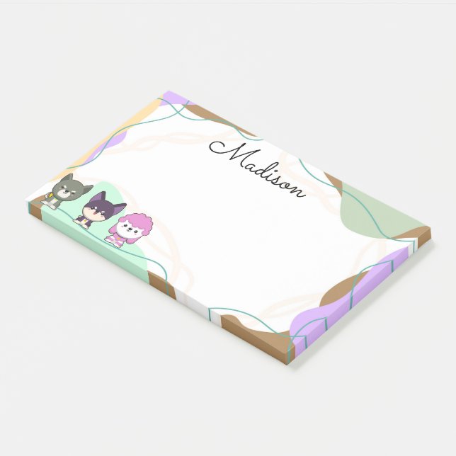 Notas Post-it® Perro de dibujos animados personalizado (En perspectiva)