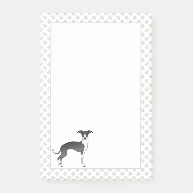 Notas Post-it® Perro Galgo Italiano Blanco Y Negro Con Patas (Anverso)