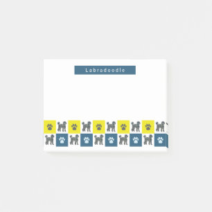 Notas Post-it® Perro Labradoodle y cuadrícula azul y amarillo pál