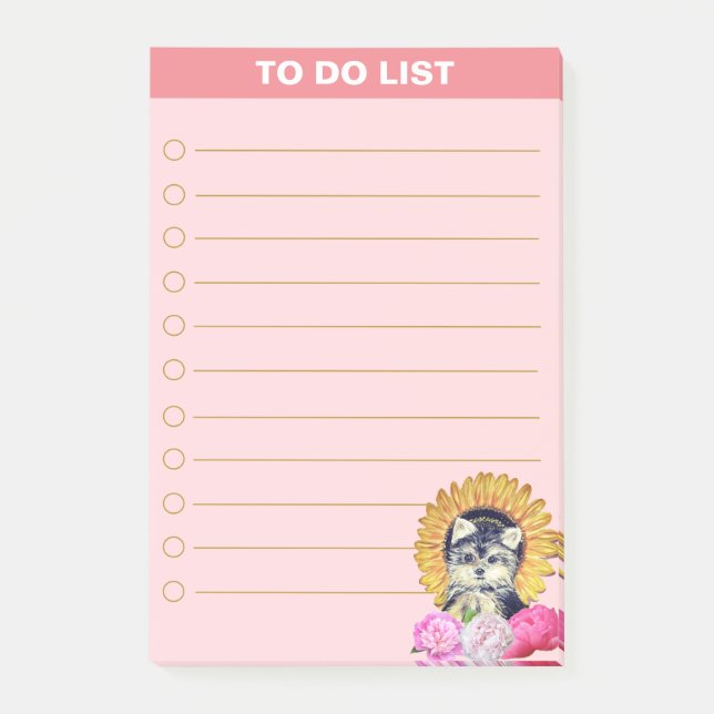 Notas Post-it® Perro lindo con flores en rosa (Anverso)